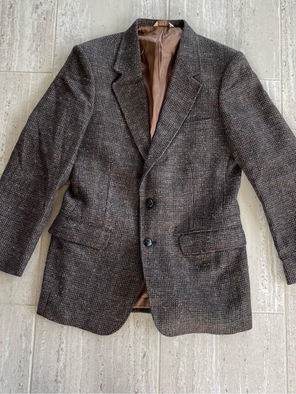 Men's Brown Textured Wool-Blend Blazer - Tailored Two-Button Sport Coat